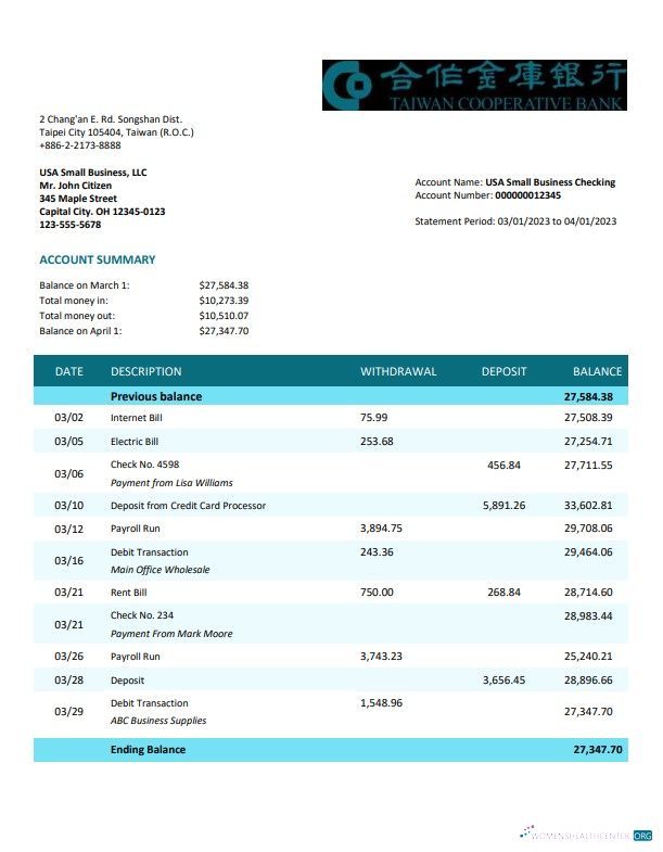 Download Taiwan Cooperative Bank organization statement Word and PDF template Photoshop template